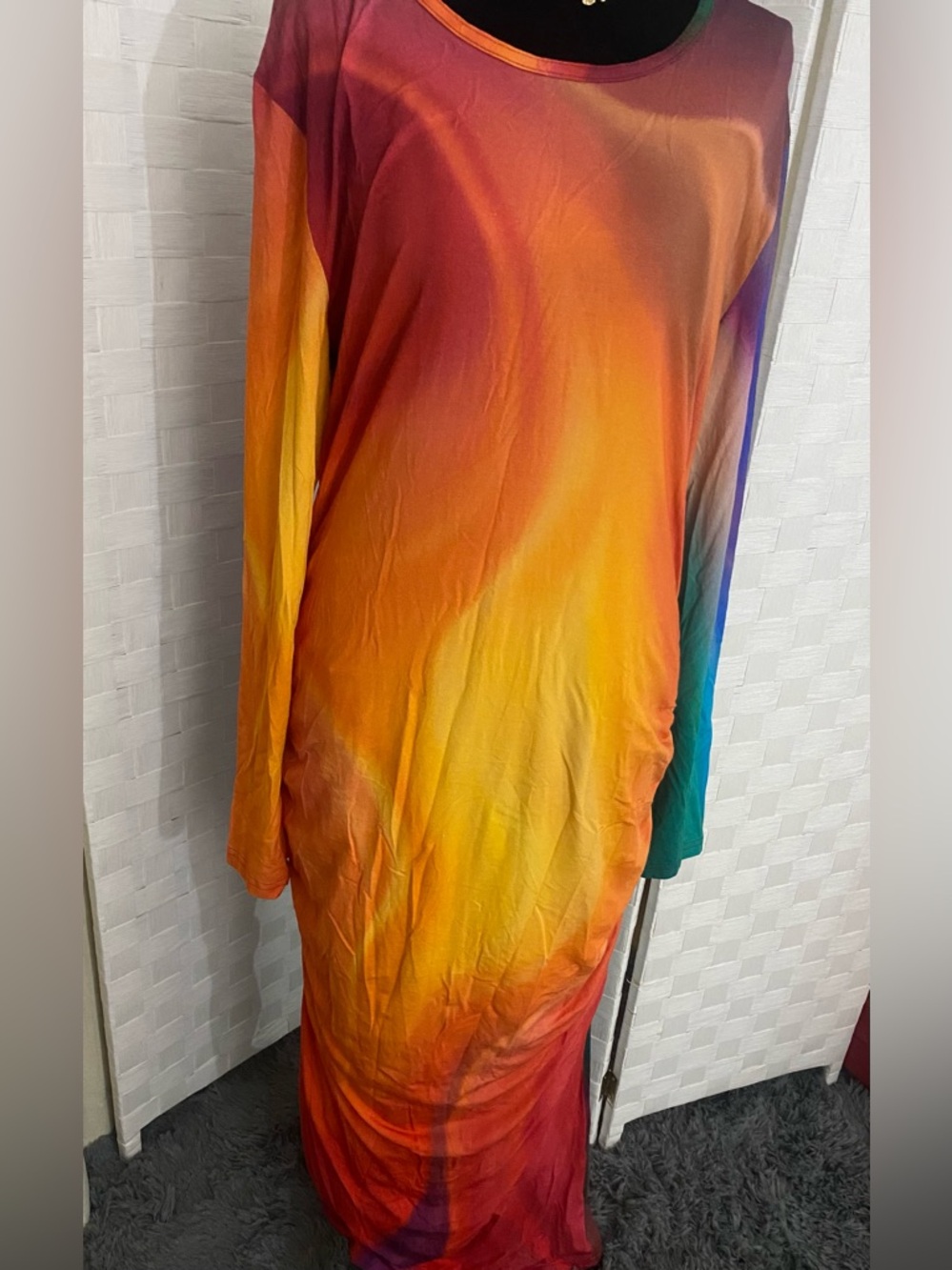 Long Sleeve Ombre Sunset Maxi Dress - Multicolor - Picture 2 of 8